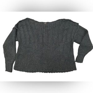 Free People Off the Shoulder Black Textured Knit Sweater- Oversized Medium